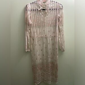 Vintage 60-70s Sears Sheer Dress with floral ribbon along Sleeve